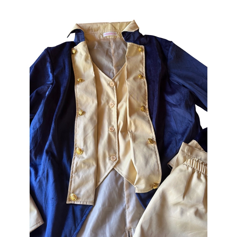 Revolutionary Costume Blue Cream Prince Charming Colonial Set Jacket Pants 160 - Picture 3 of 8